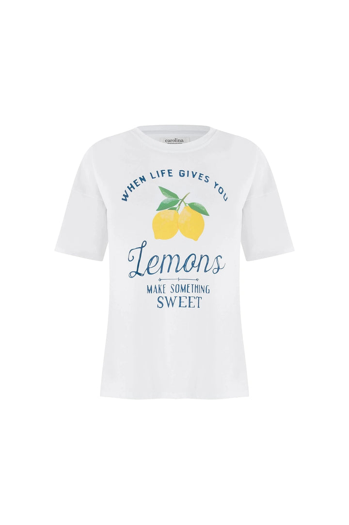 Lemon Quote Oversized Graphic T-Shirt White Tops
