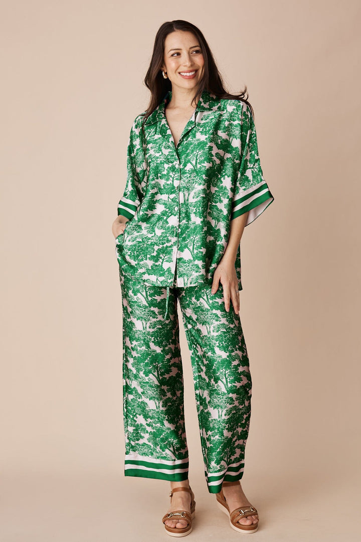 Lisa Short Sleeve Collared Top Emerald Tops