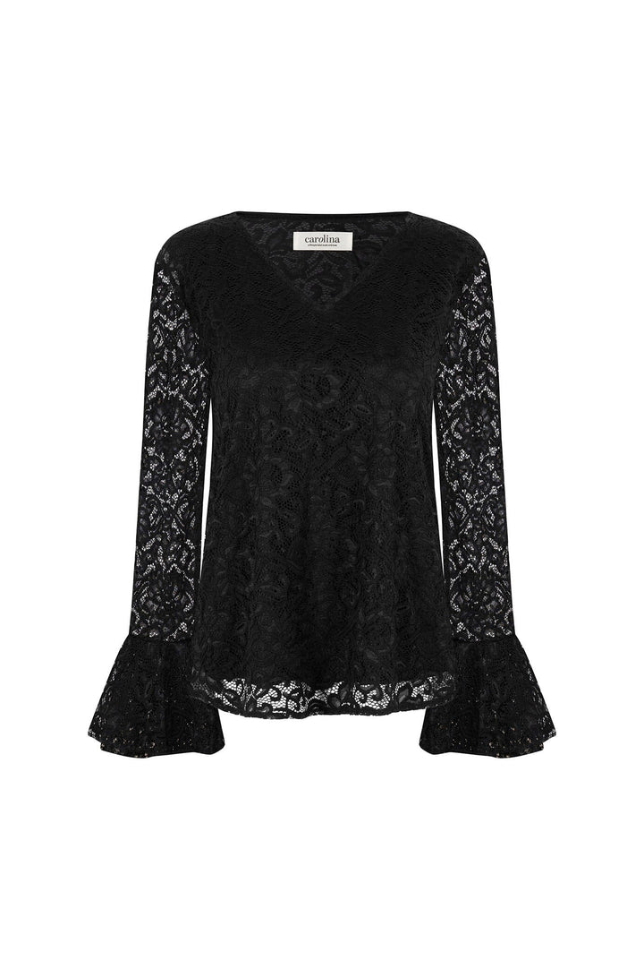 Lorna Long Sleeve Lace Top Black Tops