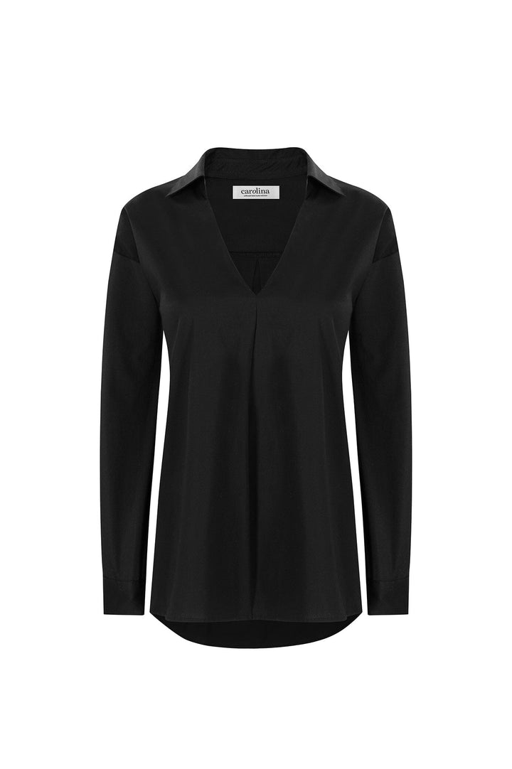 Lynette Collared Long Sleeve Shirt Black Tops