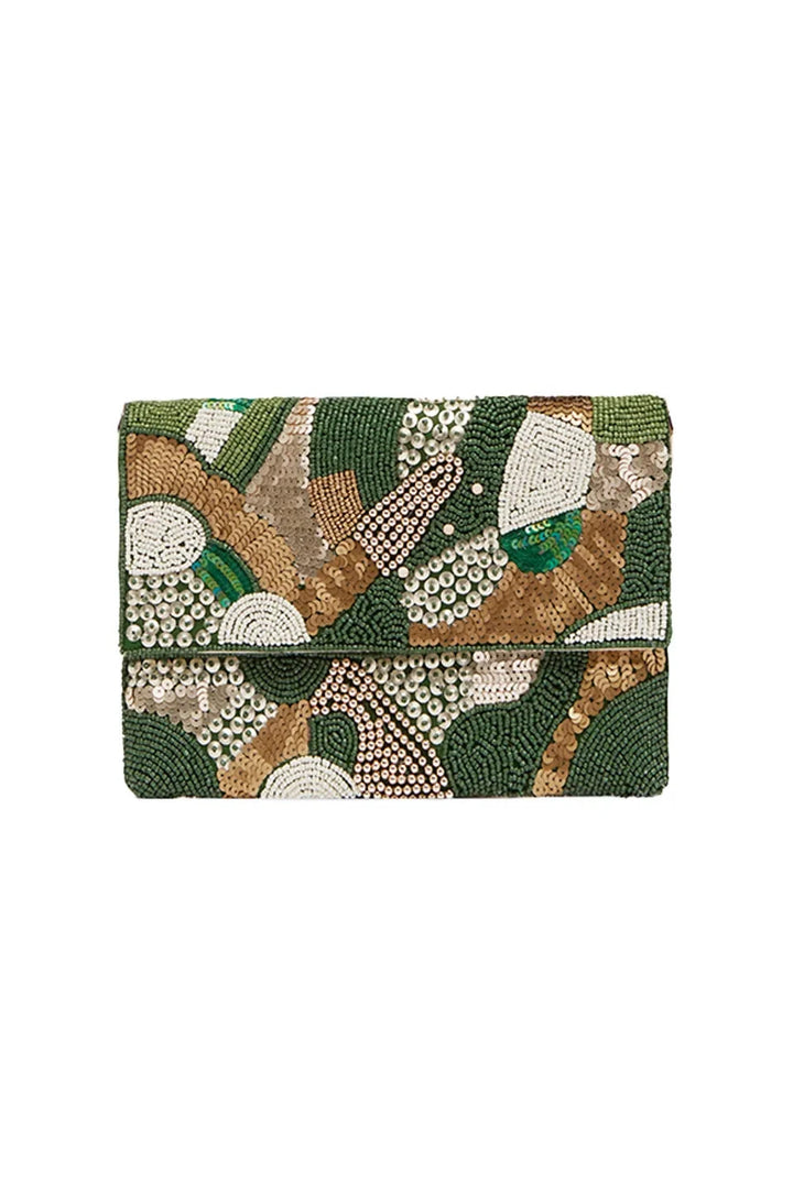 Marina Sequinned & Beaded Crossbody Clutch Bag Emerald Handbags