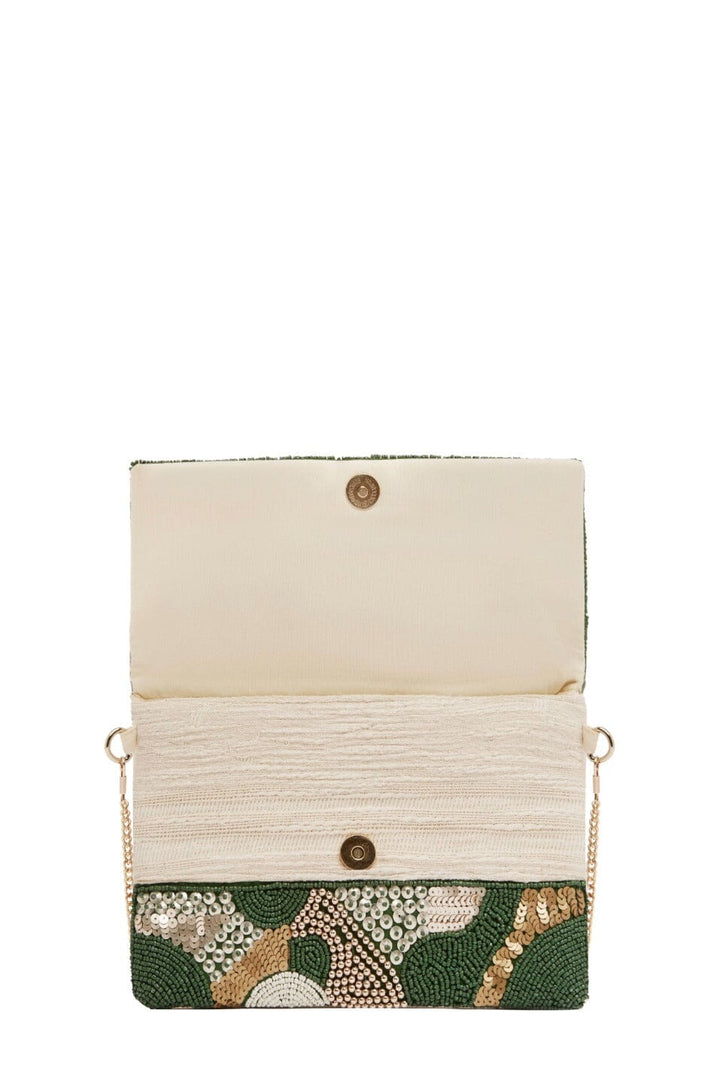 Marina Sequinned & Beaded Crossbody Clutch Bag Emerald Handbags