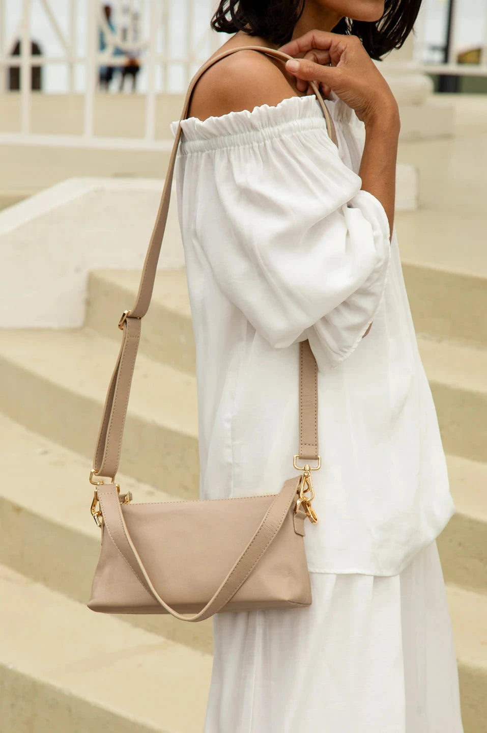 Marisol Leather Shoulder Bag Nude Leather