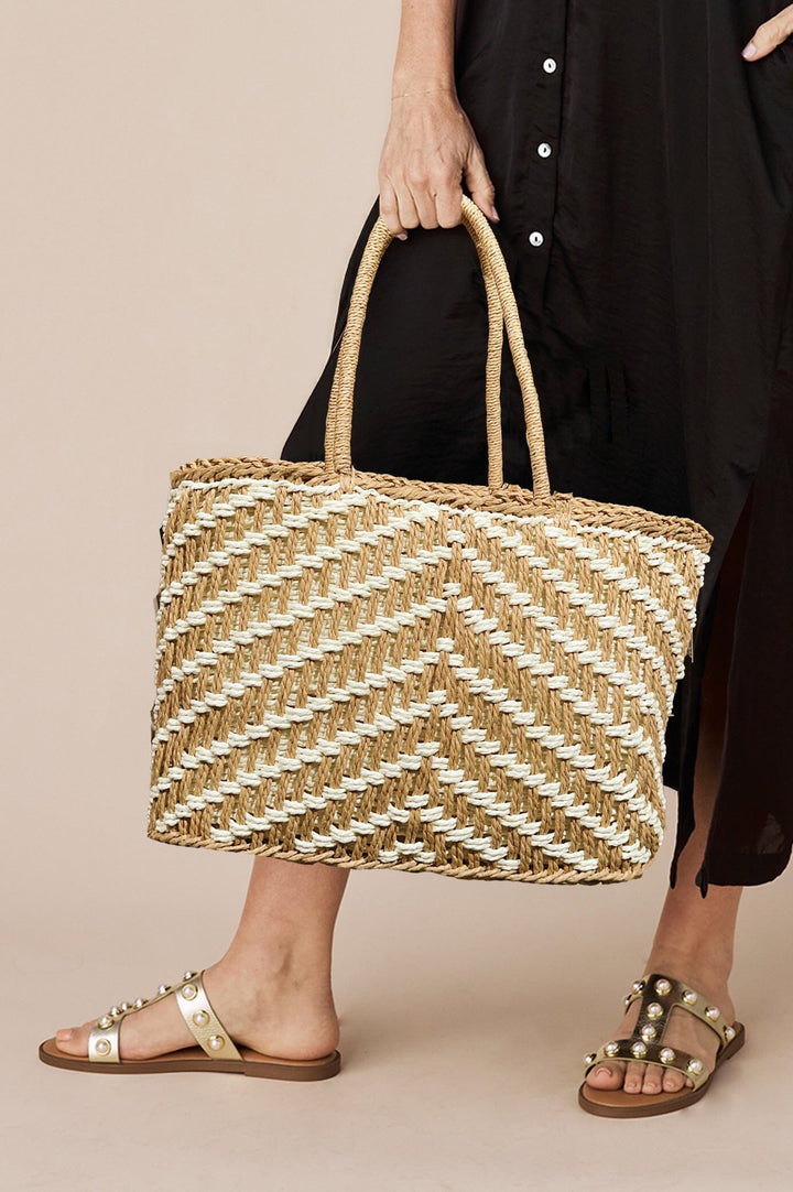 Marley Tan and White Woven Bag Seasonal Handbag