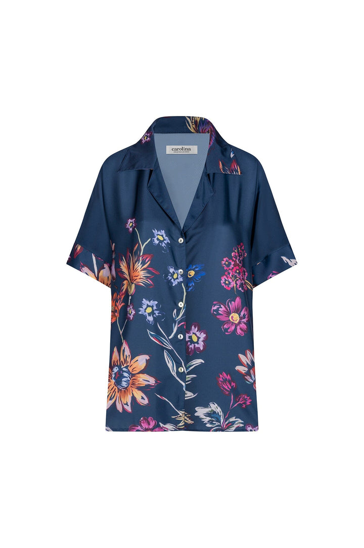 Maya Floral Short Sleeve Collared Shirt Tops