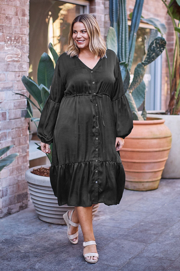 Mikayla Long Sleeve Tiered Dress Black Dress