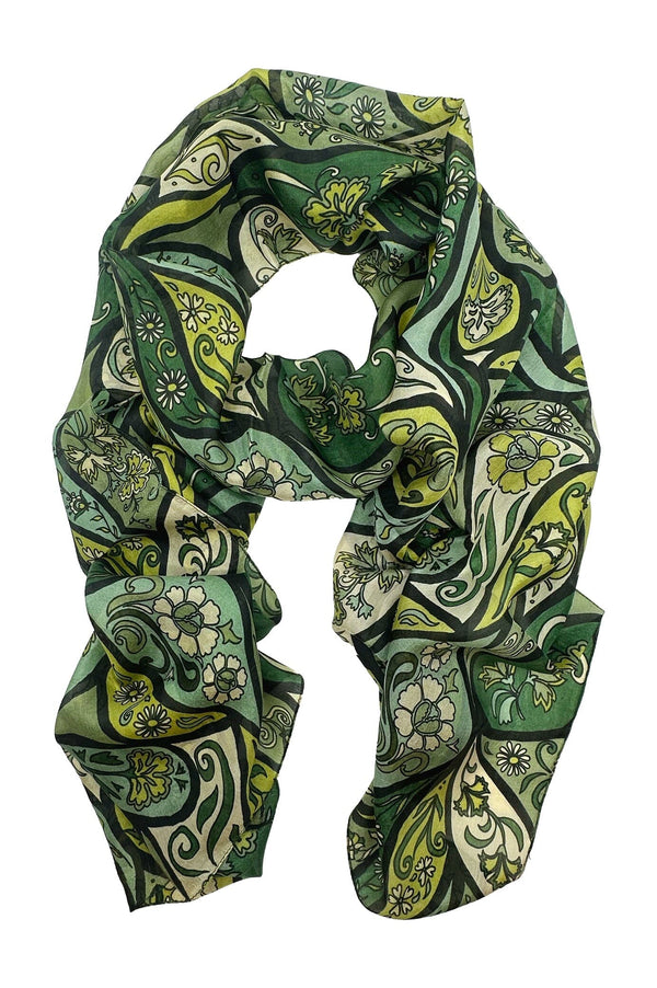 Mira Silk Scarf Olive Scarves