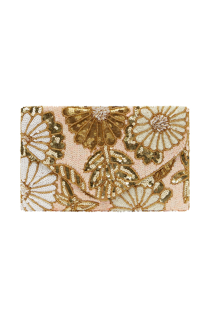 Nova Sequinned Clutch Bag Blush Seasonal Handbag