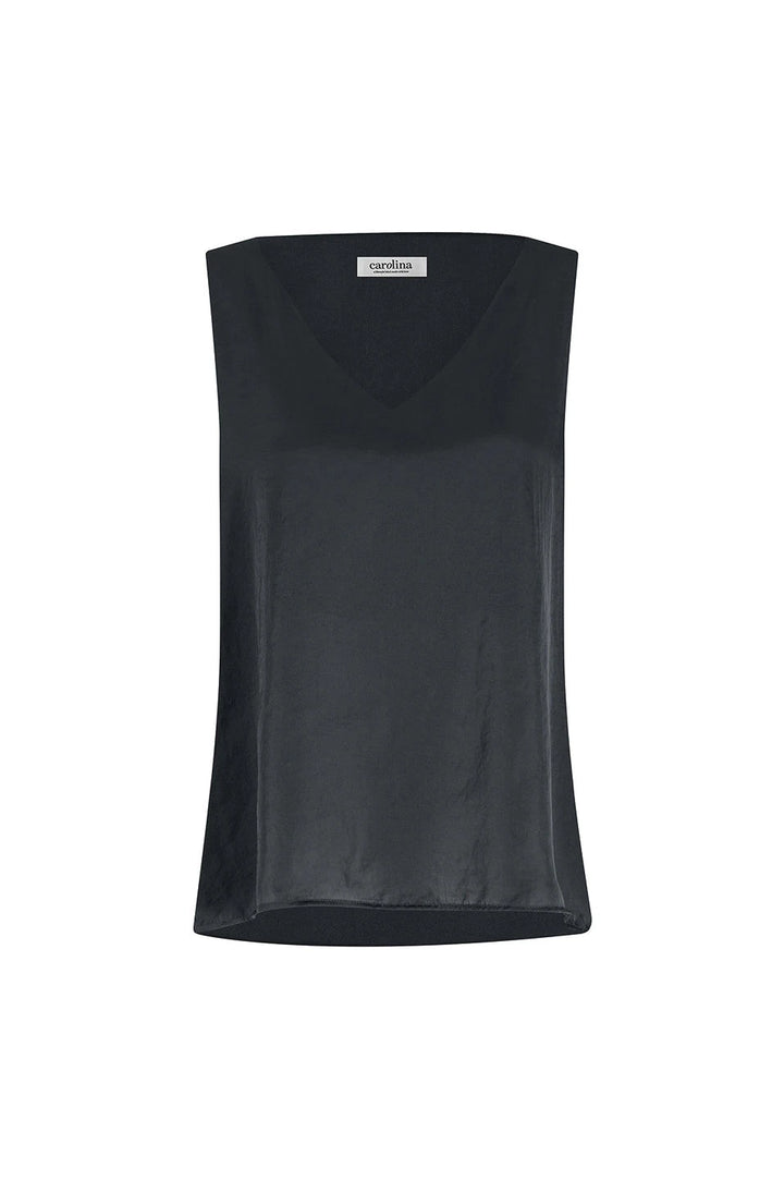 Perla Reversible Neckline Sleeveless Top in Black Tops
