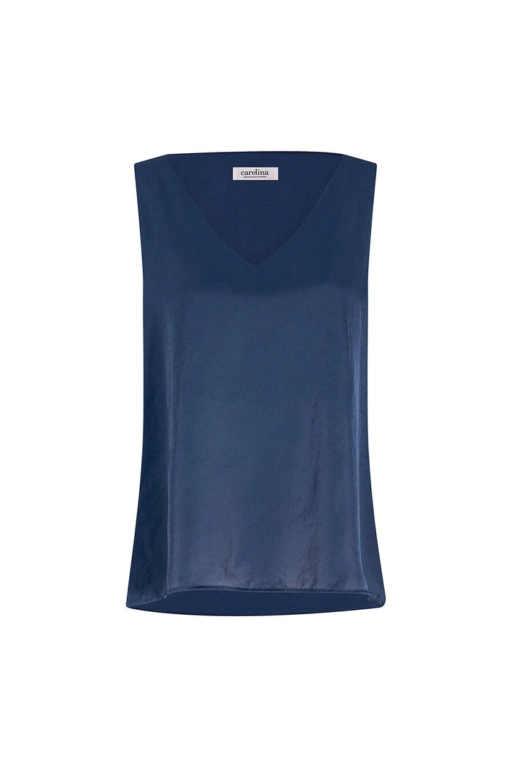 Perla Reversible Neckline Sleeveless Top in Navy Tops