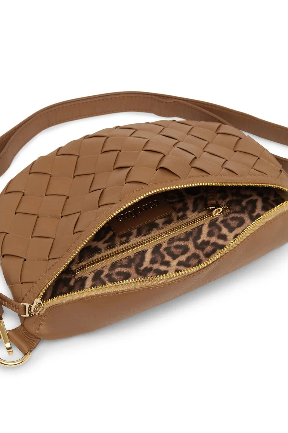 Ramona Woven Leather Crossbody Bag Tan with Pocket Leather