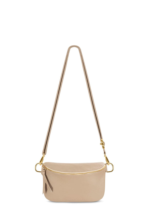 Ramona Small Leather Handbag Nude with Pocket Leather