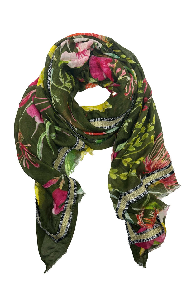 Rebekah Floral Modal Scarf Olive Scarves