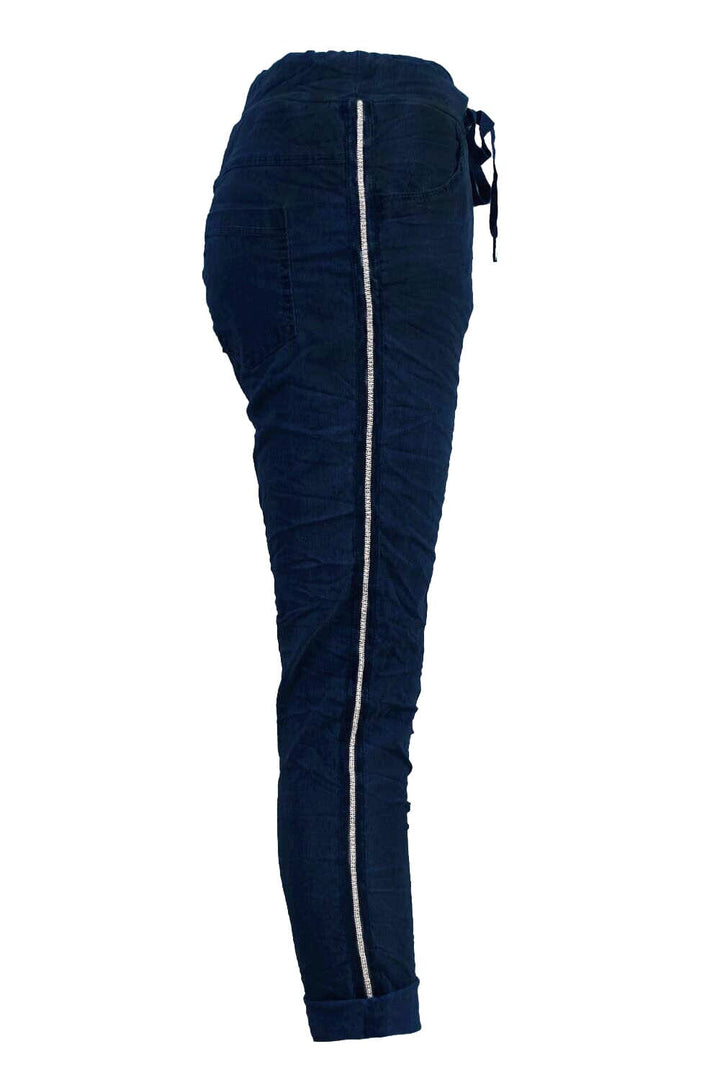 Rhinestone Side Stripe Crinkle Jogger Navy- Pre Order Pants