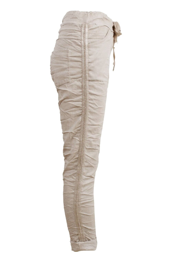 Rhinestone Side Stripe Crinkle Jogger Sand Pants