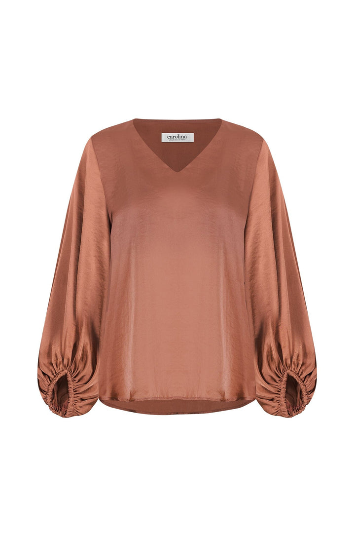 Sovana V-Neck Long Sleeve Top Rust Tops