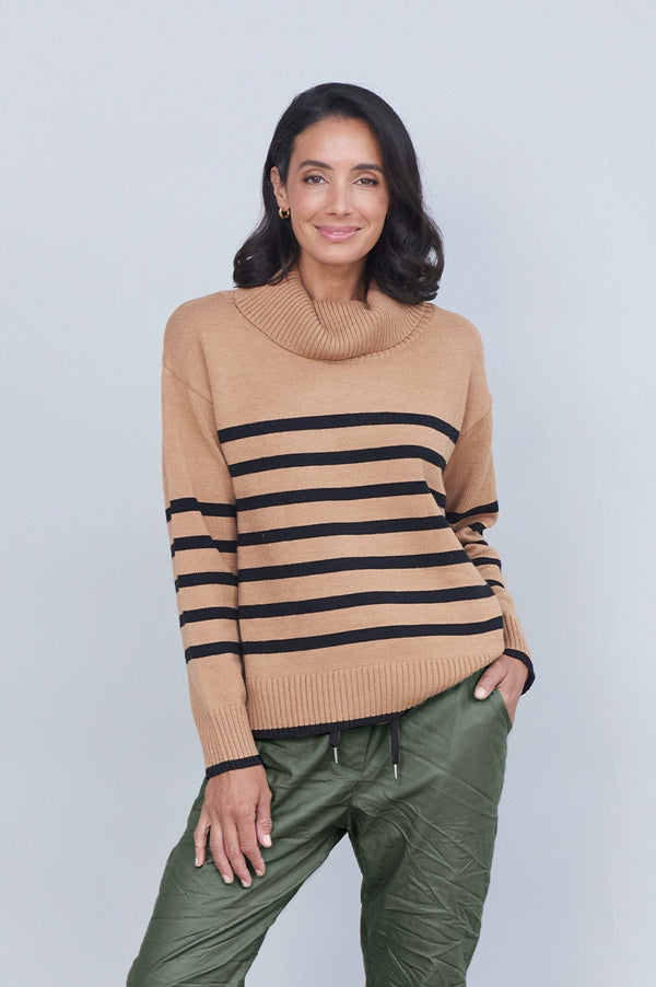 Tamara Striped Jumper Camel & Black- Pre Order Knitwear