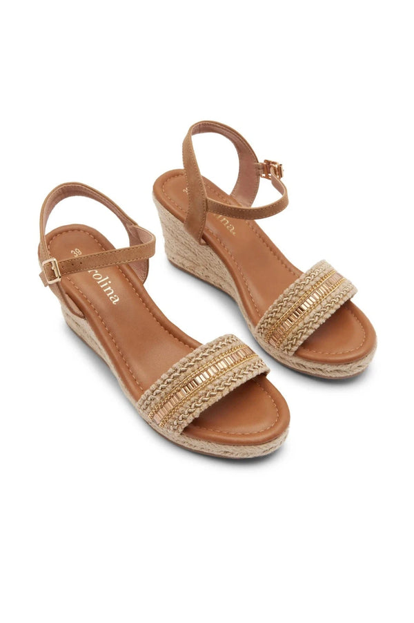 Tayla Rhinestone Woven Wedges Beige- Pre Order Shoes