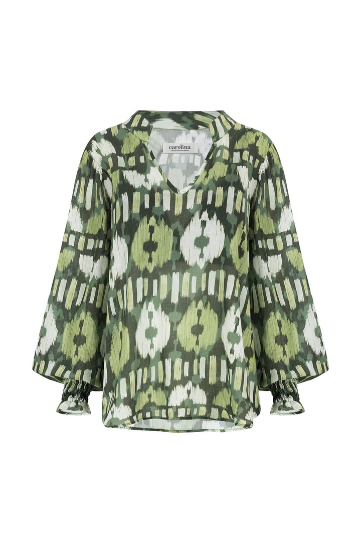 Tyla Print Long Sleeve Top Green Tops