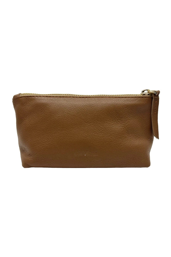 Verona Soft Leather Make Up Pouch Tan Leather