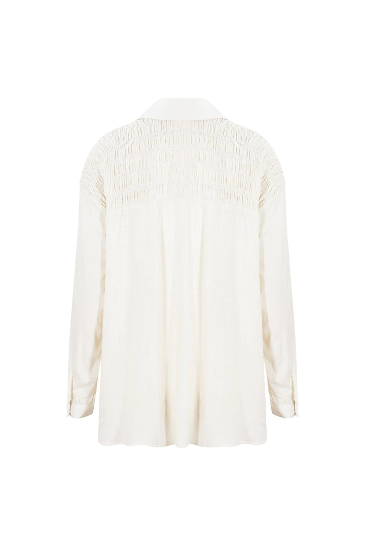 Wendy Long Sleeve Collared Shirt Ivory Tops