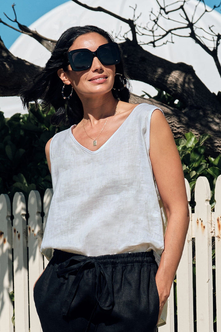 Zoe Linen Sleeveless Top Oatmeal Tops