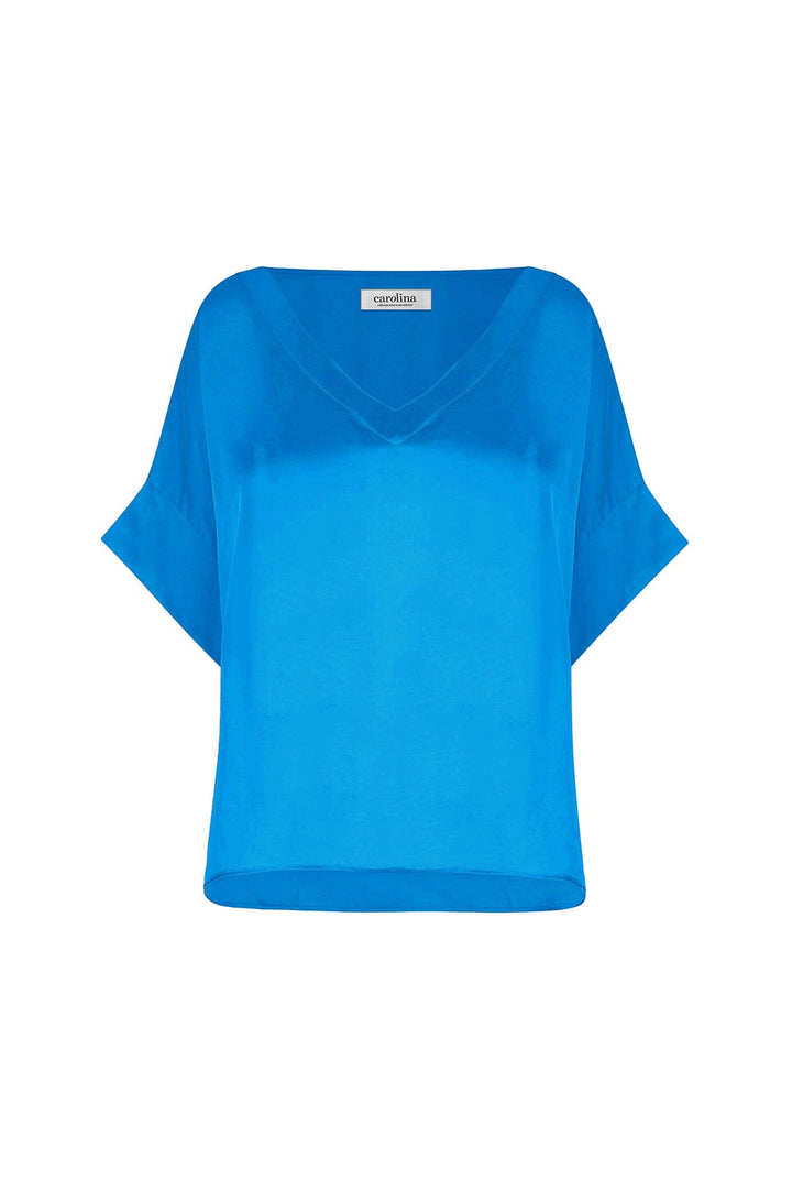 Bianca Short Sleeve Top Cobalt with V Neck Tops