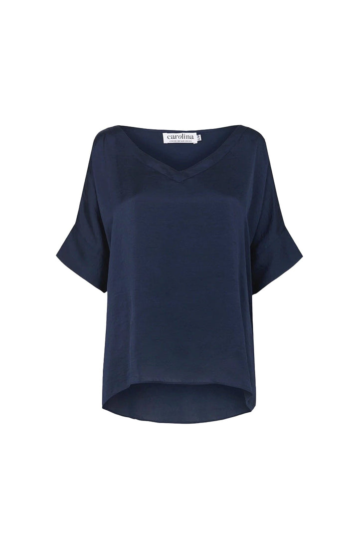 Bianca Short Sleeve Top Navy with V Neck Tops