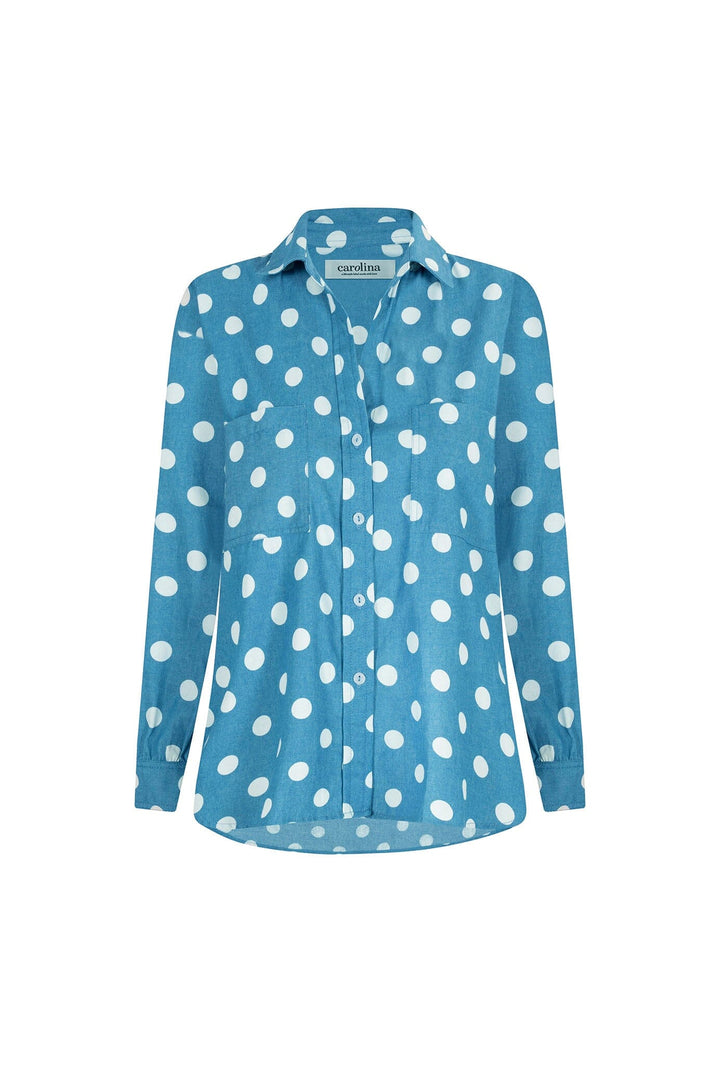 Polka Dots Collared Shirt Navy Tops