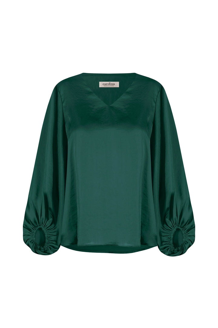 Sovana V-Neck Long Sleeve Top Forest Green Tops