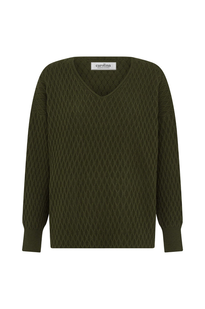 Kayla V-Neck Jumper Olive Knitwear