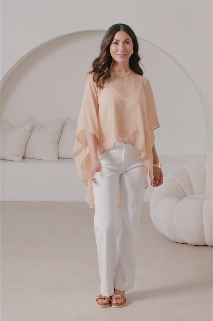 Concetta Elegant Chiffon Poncho Light Caramel product video by Carolina