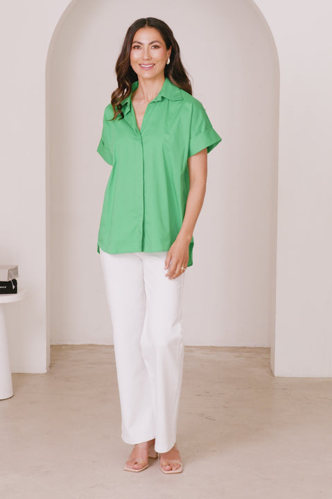 Tia Short Sleeve Cotton Top Emerald product video by Carolina