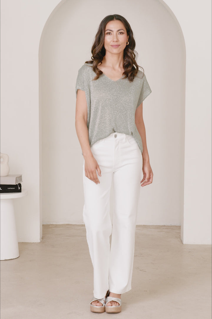 Sally Knitted Capped Sleeve Top Military Green product video by Carolina