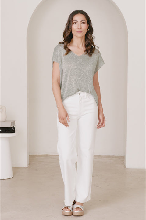 Sally Knitted Capped Sleeve Top Military Green product video by Carolina