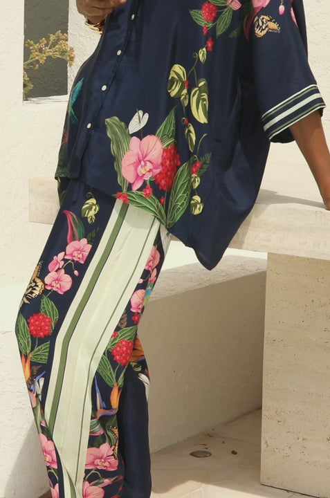 Navy Silk Set with florals