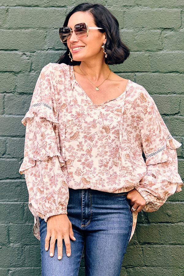 Antonella Ruffle Top Rose Tops