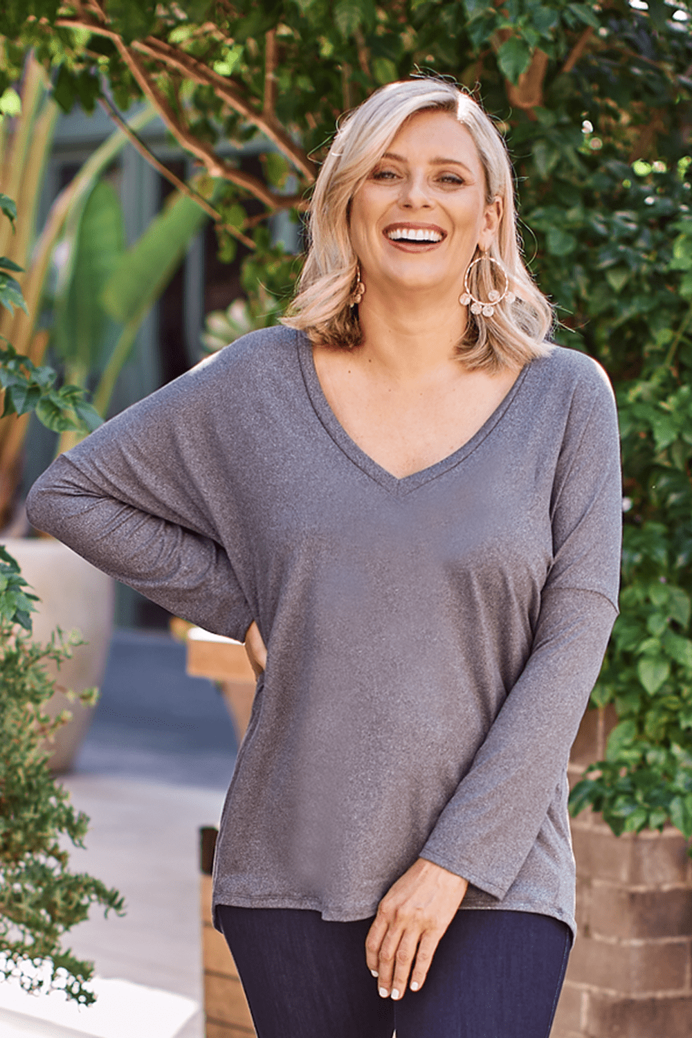 Erica Essential Long Sleeve Top Charcoal Tops