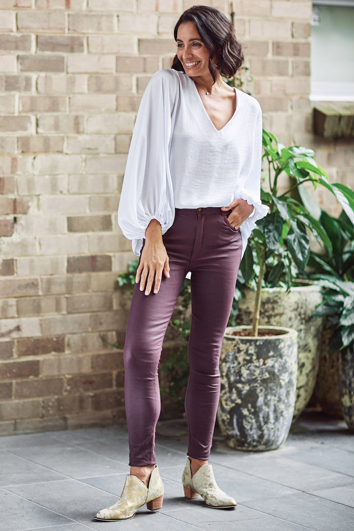 Amber Coated Skinny Jeans Burgundy Pants