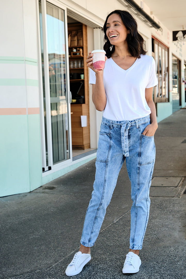 Sabrina Tie Waist Jeans Wash Blue Pants