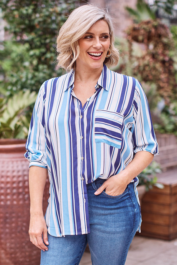 Amy Long Sleeve Stripe Collared Shirt