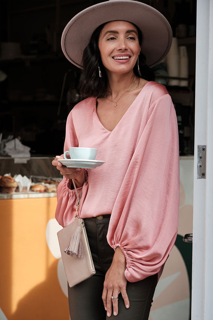 Sovana V-neck Long Sleeve Top Rose Tops