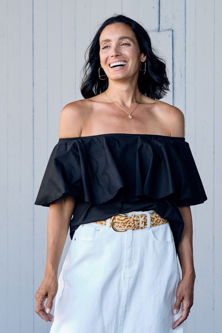 Eva Off Shoulder Top Black Tops