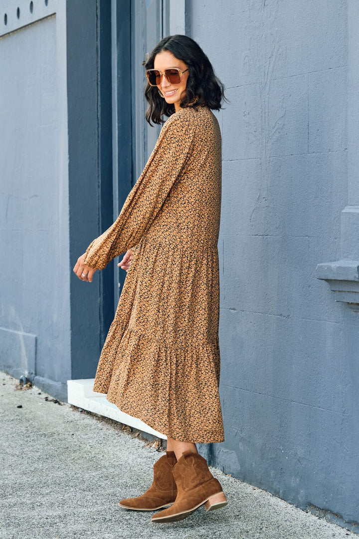 Audrina Floral Print Dress Burnt Orange Dress