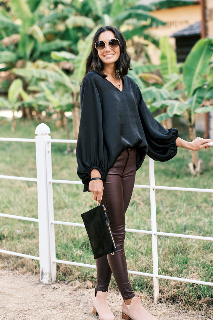 Sovana V-Neck Long Sleeve Top Black Tops