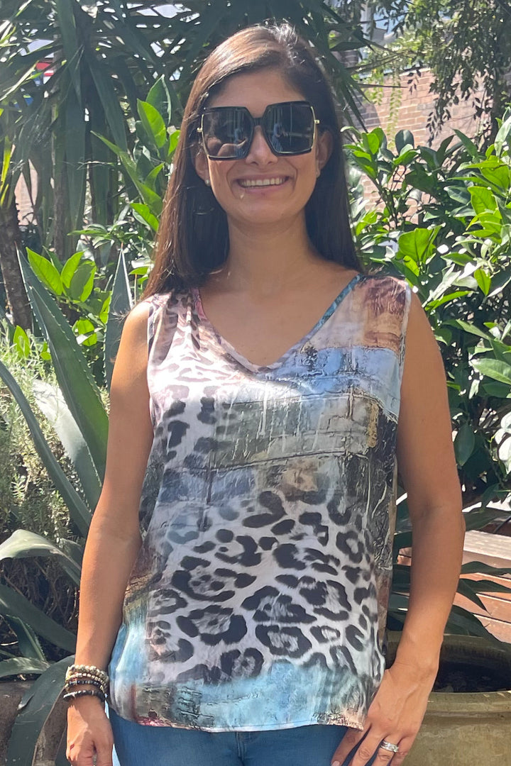 Zoe Sleeveless Top in Brianna Animal Print Tops