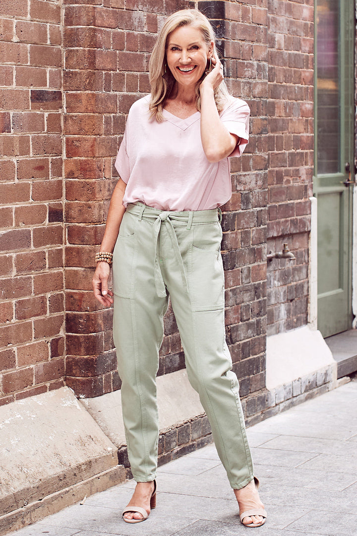 Sabrina Tie Waist Jeans Aloe Pants