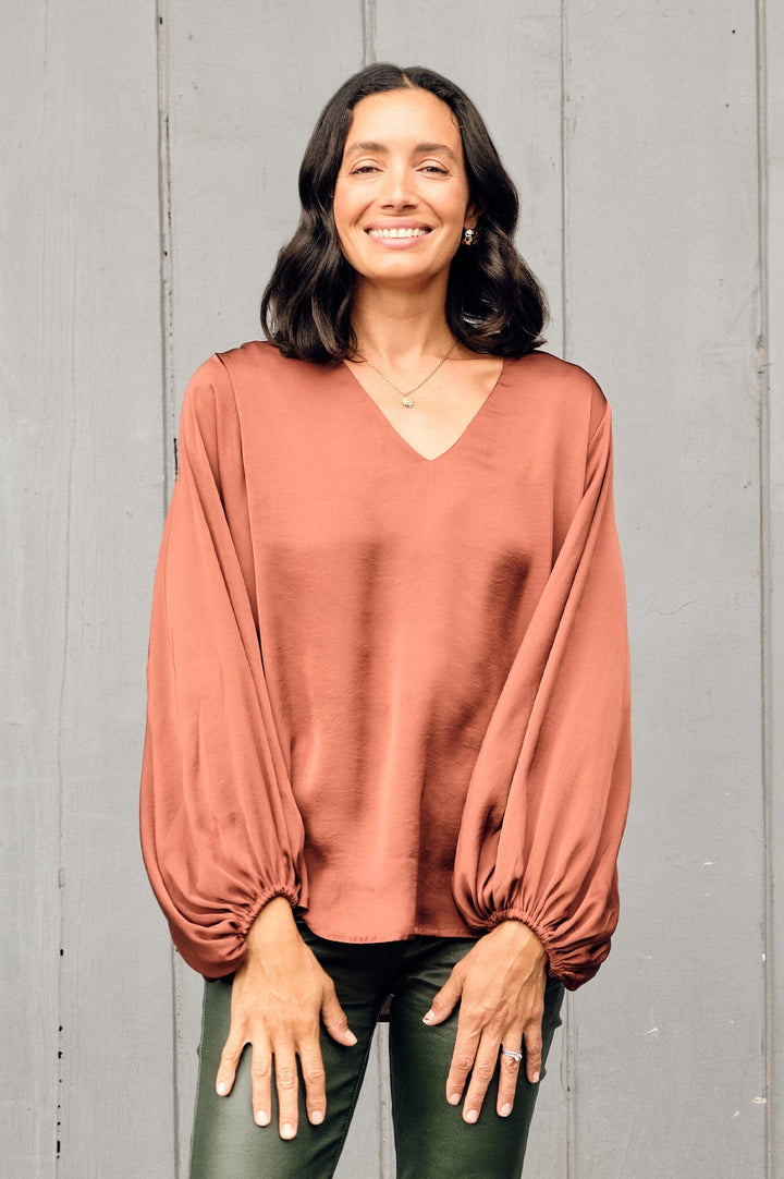 Sovana V-Neck Long Sleeve Top Rust Tops