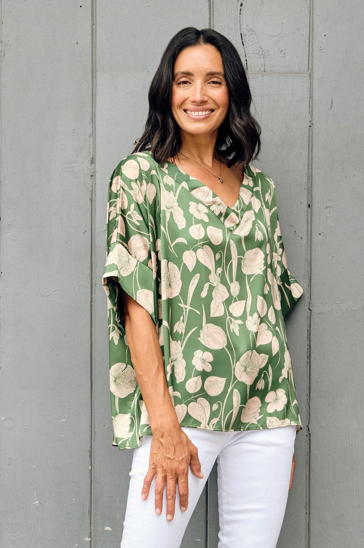 Bianca Short Sleeve Top Belle Print with V Neck Tops