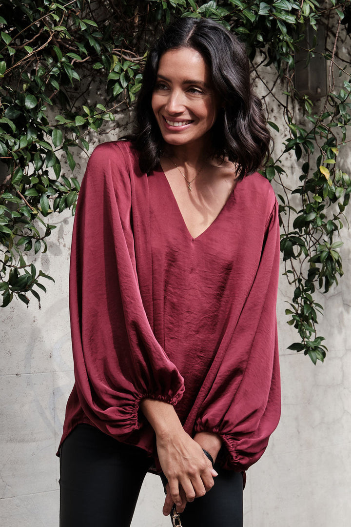 Sovana Long Sleeve Top Burgundy Tops